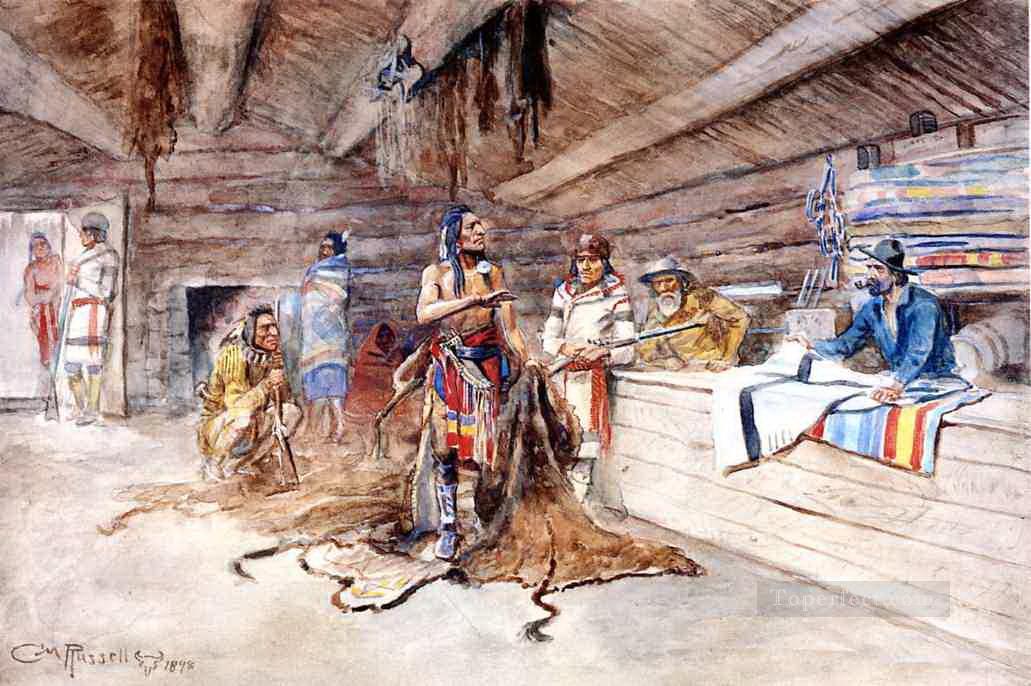 Joe kipp s Handelsposten 1898 Charles Marion Russell Indianer Ölgemälde